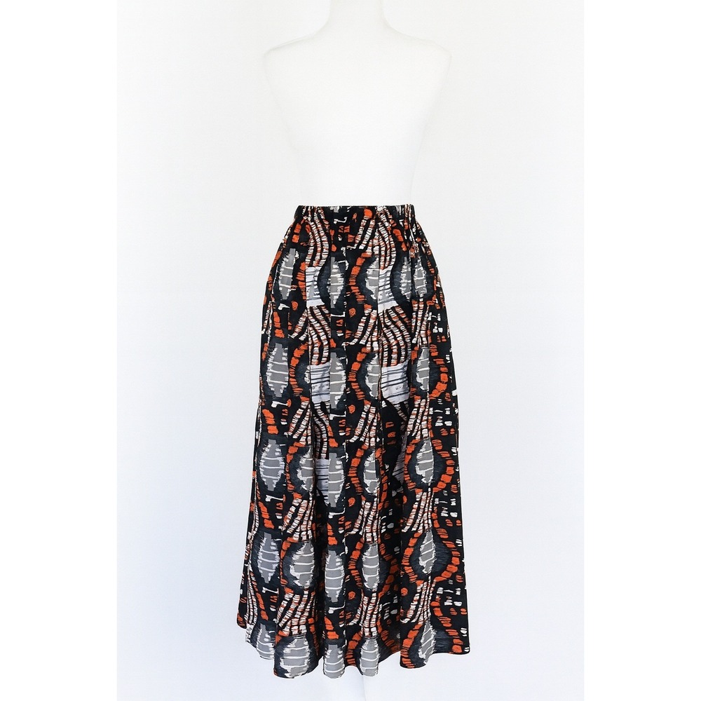 VTG Magic Womens Skirt Size M Black Orange Abstract Maxi Boho Indie Witchy‎ 90s